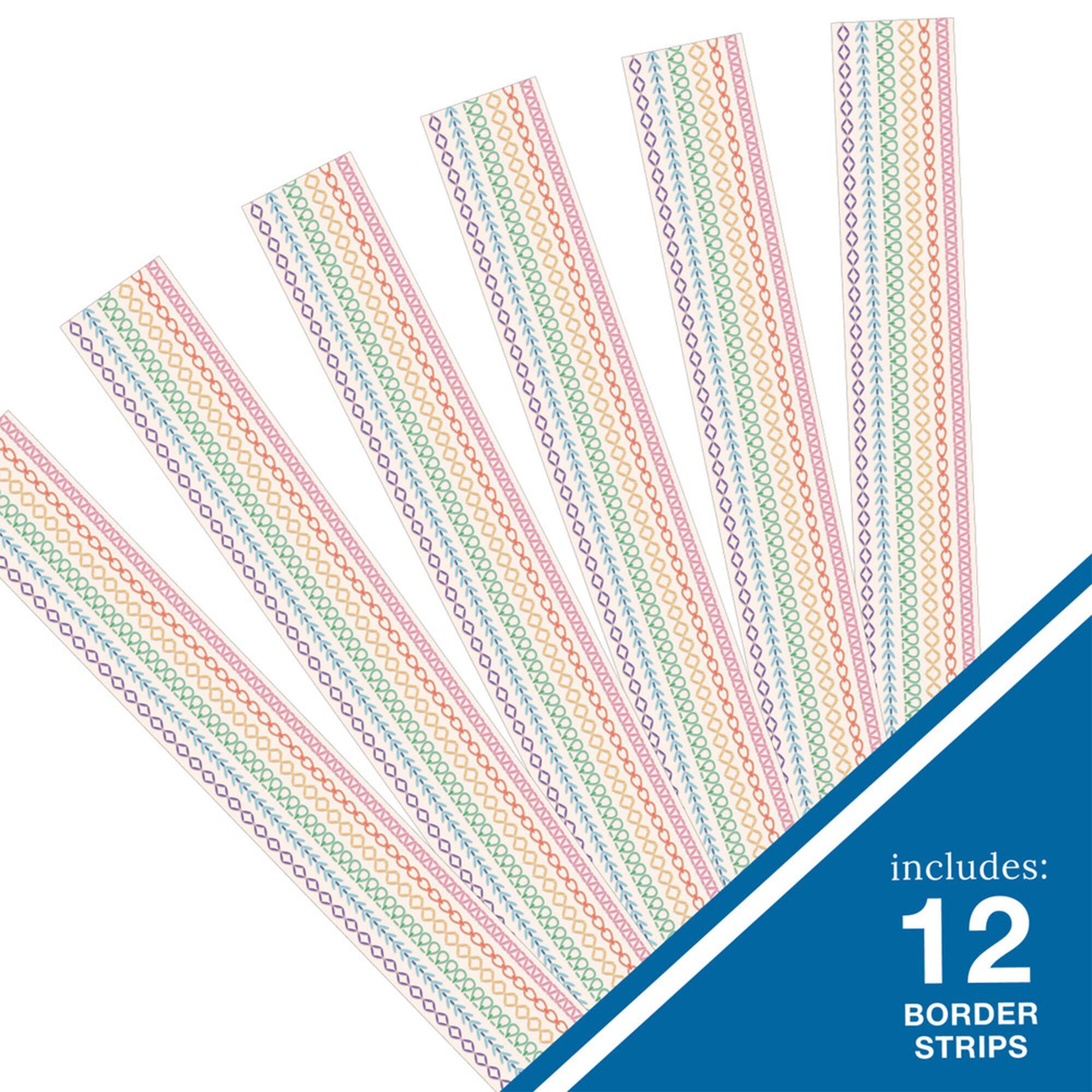 Dellosa® Education Crafty and Cool Rainbow Stitched Straight Border, 6 Packs of 12